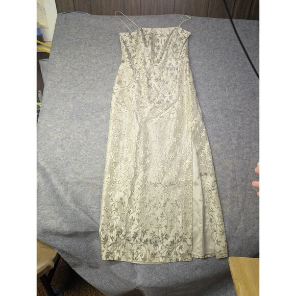 JS Collections Y2K Vintage Strappy Beaded Gold/Tan Formal Dress Slit Size 10 90s - Picture 5 of 11